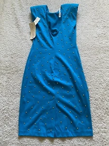 M.J. Carroll Women Beaded Sleeveless Knee Sheath Dress Turquoise Size 5/6 - Picture 1 of 16