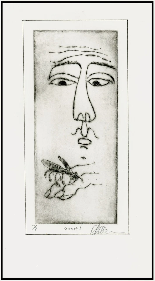 OUCH! Picadura de insecto mosquito. Grabado expresionista original firmado numerado Foto 1 de 1