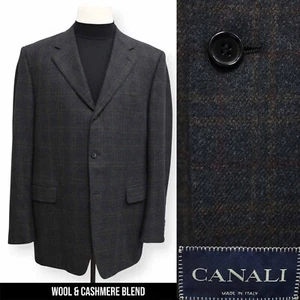 CANALI mens charcoal windowpane WOOL CASHMERE sport coat suit jacket blazer 46 L - Picture 1 of 18