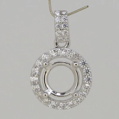 Sterling Silver Semi Mount Pendant Setting Round RD 6x6mm Halo with CZ - Image 1 of 3