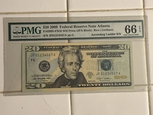 2009 $20 Federal Reserve Note - True Ascending Ladder 01234567 PMG 66EPQ - Picture 1 of 2