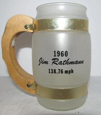 Vintage 1960 Indianapolis 500 Jim Rathmann Ken Paul Special Glass Mug Souvenir Cover