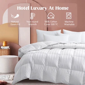 King or Queen Size Natural Down Feather Comforter Year Round 500TC Cotton Cover - Picture 1 of 5