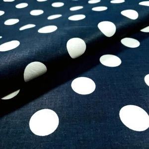 BIG WHITE POLKA DOT ON NAVY BLUE POLY COTTON FABRIC 58" BY THE YARD ONE INCH DOT - Picture 1 of 4