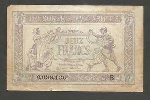 France 2 Francs; N.D. (1917); F+; P-M3; BNB-B1103a; Army Treasury; World War I - Picture 1 of 2