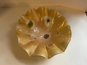 Art Glass Millefiori Glass Bowl Tutti Fruitti Ruffled - Picture 1 of 3