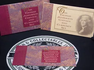 1993 Commemorative *THOMAS JEFFERSON* Silver COIN & CURRENCY Set Case & COA - Picture 1 of 11