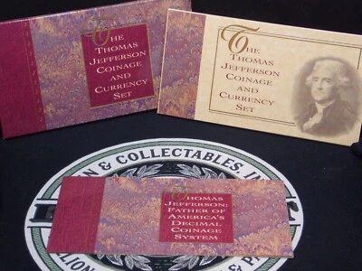 1993 Commemorative *THOMAS JEFFERSON* Silver COIN & CURRENCY Set Case & COA - Image 1 of 4