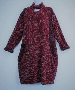 Lagenlook Ladies 95% Acrylic Knitted Jumper Dress &Scarf One size:Plus:16-20 - Picture 1 of 32
