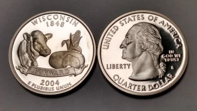 1x 2004-S Wisconsin State Proof Quarter - 90% Silver - Statehood - Image 1 of 3