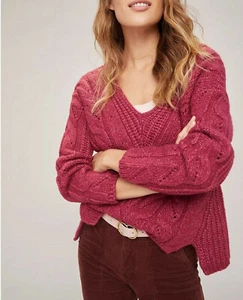 ANTHROPOLOGIE Ramona Cable-Knit V-Neck Sweater Size S nwt - Picture 1 of 6