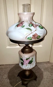 vintage floral hand painted 3 way hurricane lamp electric - Picture 1 of 13