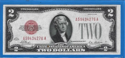 1928 $2 USN-Nota de concurso legal, selo vermelho, crise AU, bom! - Imagem 1 de 2