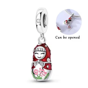 Echt Sterlingsilber Emaille Matroschka Puppe Anhänger Charm Perle 4 Armband Schloss - Bild 1 von 19