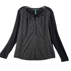 Lauren Ralph Lauren Shirt Womens 2X Black White Dot Long Sleeve Knit Top Blouse - Picture 1 of 9