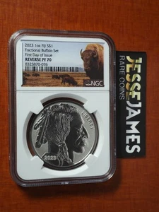 2023 $1 FIJI REVERSE PROOF SILVER BUFFALO NGC PF70 FIRST DAY OF ISSUE 1 OZ .999 - Picture 1 of 2