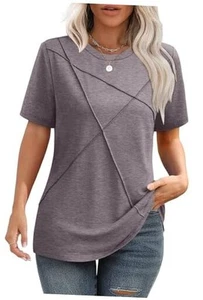 Womens Summer Tops 2025 Pleated Round Neck Short Sleeve Shirts Business Casual - Picture 1 of 6