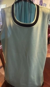 Mistook XL tank shell sleeveless office career business workwear aqua w/blk trim - Picture 1 of 6