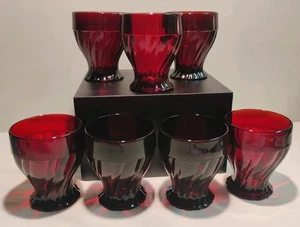 Set Of 7 Vintage Anchor Hocking Royal Ruby Red 10 Ounce Swirl Tumbler - 4 " Tall - Picture 1 of 5