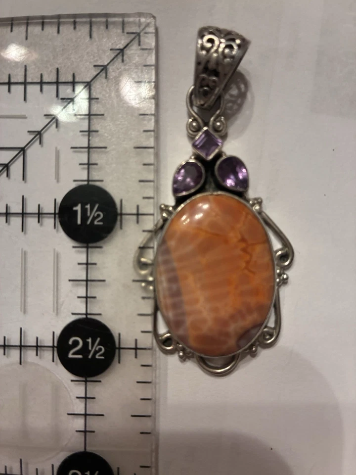 "Colgante vintage de ágata naranja y amatista de 2,5"" marca de plata 925" Foto 1 de 4
