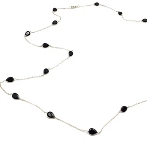 102 cm collier collana extra lunga argento 925 gioiello catenina onice nera 11gr - Foto 1 di 14