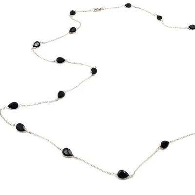 102 cm collier collana extra lunga argento 925 gioiello catenina onice nera 11gr - Immagine 1 di 4