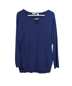 Top festivo elegante tejido líquido azul marino Susan Graver para mujer talla GRANDE cuello ojo de cerradura - Imagen 1 de 20