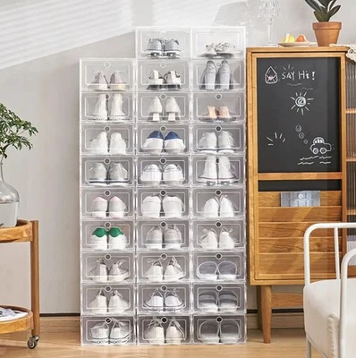 Scatola Porta Scarpe Impilabile Set 3/6/12 Pezzi Organizer Oggetti Salva Spazio - Immagine 1 di 4