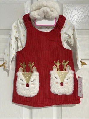 NWT Little Lass Infant Girls 2-Piece Long Sleeve Christmas Shirt & Dress, 12 MO - Image 1 of 4