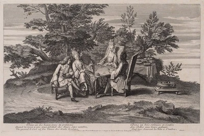 Gesellschaft mit Damen am Spieltisch,  1709, KSt. Rokoko Unbekannt (18.Jhd) - Bild 1 von 4