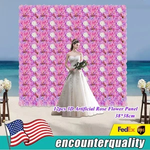 12pcs Artificial Silk Rose Flowers 3D Backdrop Wall for Wedding Party Decoration - Picture 1 of 12