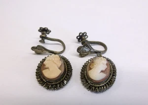 Antique Cameo Screw Back Earrings ~ unmarked - Picture 1 of 8