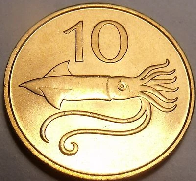 Gema Unc Islandia 1981 10 Aurar ~ Cabeza de Toro ~ Calamar Volador ~ Solo Año ~ Envío Gratis Foto 1 de 2