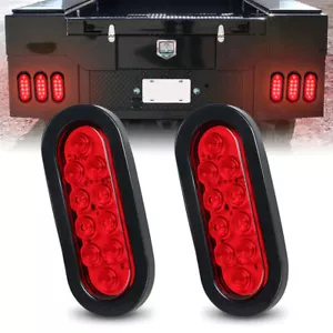 2 Red 6" Oval Trailer Lights 10 LED Stop Turn Tail Truck Sealed Grommet Plug DOT - Picture 1 of 11