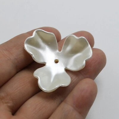 10 Ivory Acrylic Large Pearl Flower Beads Cap 1.5" Center Hole Sew Costume Craft - Image 1 of 4