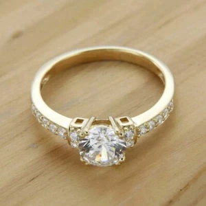 Engagement Solitaire Ring 2.10 Ct Round Cut Diamond 14k Yellow Gold Over Size P - Picture 1 of 6