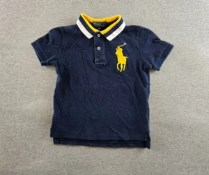 Polo Ralph Lauren Shirt Boys 4T Navy Yellow Big Pony Preppy Casual Short Sleeve - Picture 1 of 9