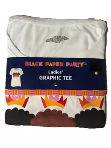 Black Paper Party Holiday Short Sleeve Graphic T-Shirt Light Pink Women's Large - Picture 1 of 2