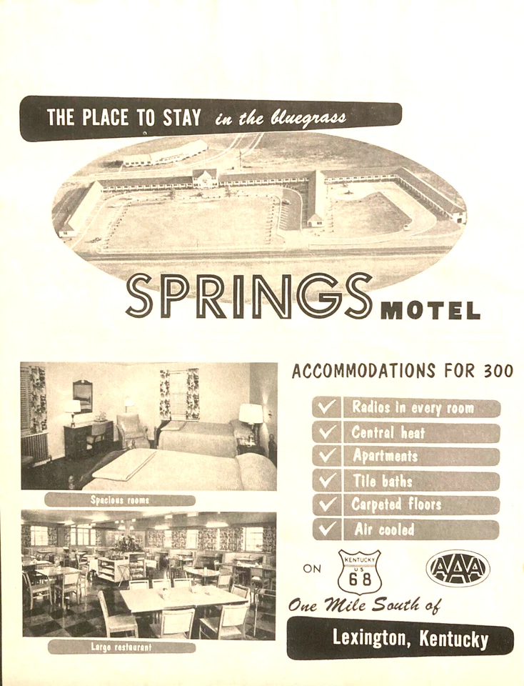 Anuncio publicitario Springs Motel Magazine 1954 en blanco y negro - Lexington, Kentucky Foto 1 de 1