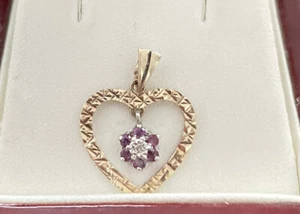 9ct Yellow Gold Diamond & Ruby Heart Pendant, 2cm Length, 1.5g - Picture 1 of 4