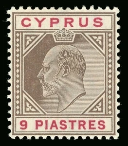 Cyprus 1904 KEVII 9pi brown & carmine VFM. SG 68. Sc 56. - Picture 1 of 2