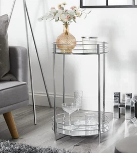 Home Collections Trolley Bevande Rotonde 2 Livelli Art Déco Vintage Retro Argento - Foto 1 di 3