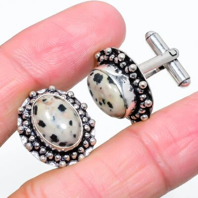Dalmation Jasper Gemstone 925 Sterling Silver Cufflinks Stnd. m698 - Image 1 of 4