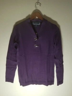 Top Henley Karen Scott Ojo y Gancho Cuello en V Manga Larga Púrpura Nuevo con Etiquetas Talla XS Foto 1 de 4