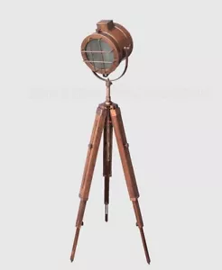 Decorative Copper Antique Spot Light Nautical Tripod Modern Studio Searchlight - Picture 1 of 3