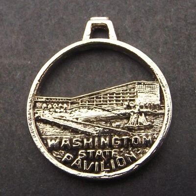 WASHINGTON STATE PAVILION vintage sterling silver small round charm - Image 1 of 4
