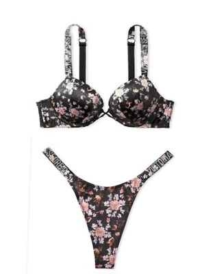 Victoria’s Secret Bombshell Push-up Shine Strap Bra & Panty Set 34D / M Floral - Image 1 of 4
