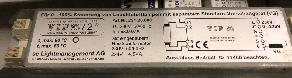 VIP 90/2 Varintens Ballast Dimmer Pour Tubes Fluorescents VG-3600-2 - Image 1 of 1