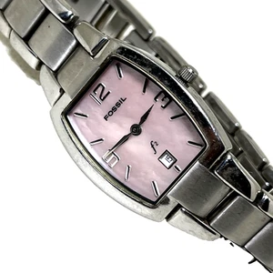 Reloj para mujer Fossil F2 esfera rosa indicador de fecha tono plateado batería nueva 7 pulgadas - Imagen 1 de 20