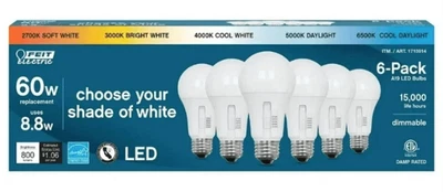 NIOB Feit Electric 60W Replacement 5-CCT LED A19 Bulbs, 6-pack - Image 1 of 4